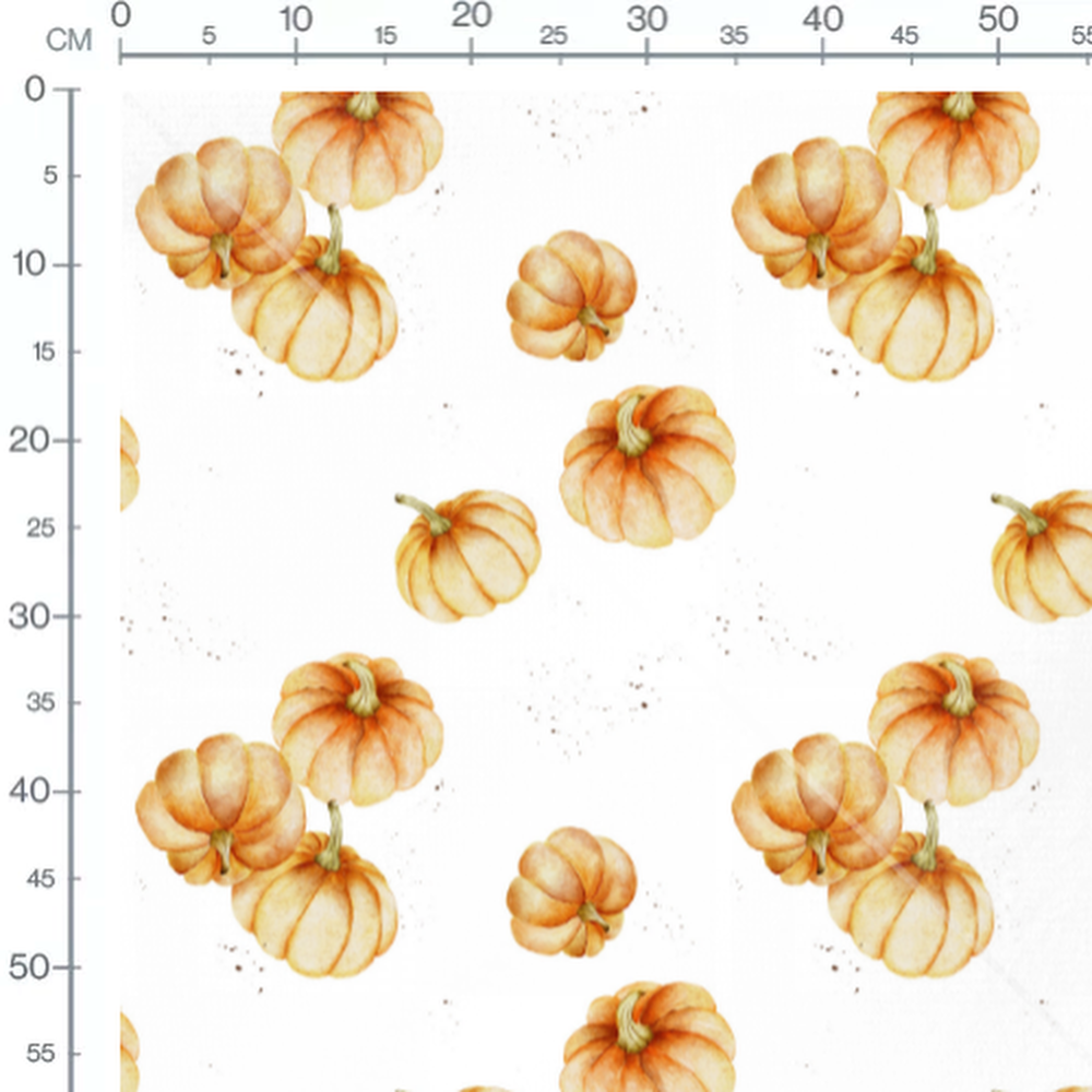 Tissu - Citrouilles aquarelle sur blanc