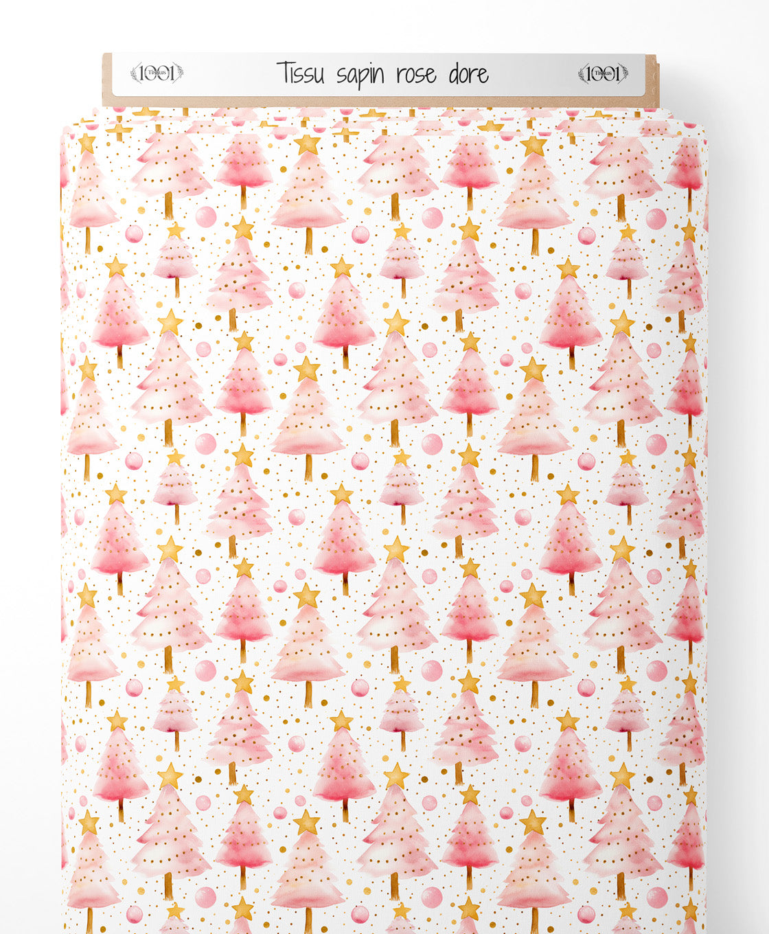 Tissu - sapin rose dore