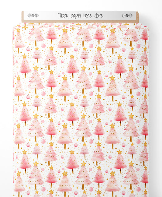 Tissu - sapin rose dore