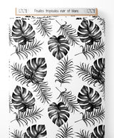 Tissu - Feuilles tropicales noir et blanc