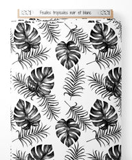 Tissu - Feuilles tropicales noir et blanc