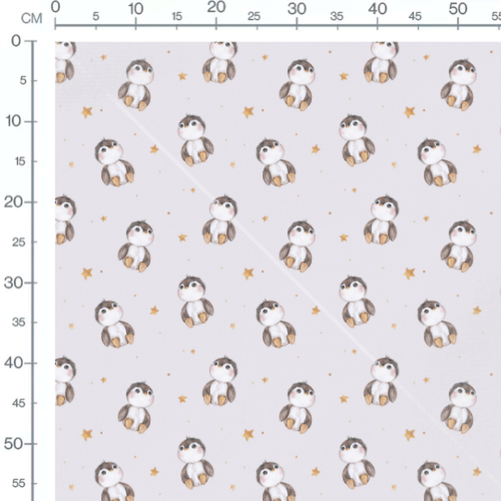 Tissu - Pingouins sur fond gris clair