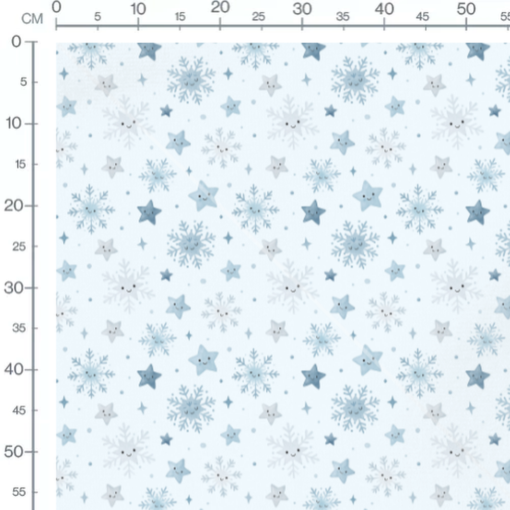 Tissu - Flocons et étoiles bleus foncés