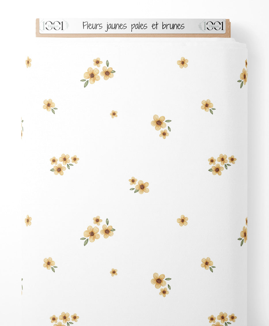 Tissu - Fleurs jaunes pâles et brunes