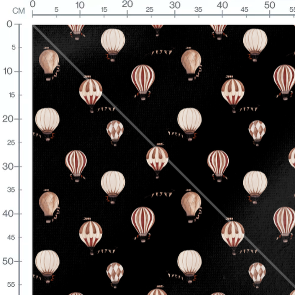 Tissu - Montgolfières sur fond noir