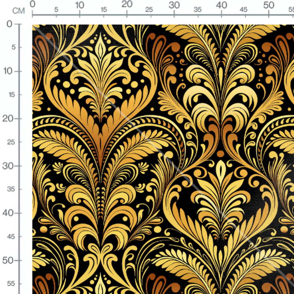 Tissu - Motifs dorés sur noir