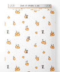 Tissu - Chats et citrouilles à pois