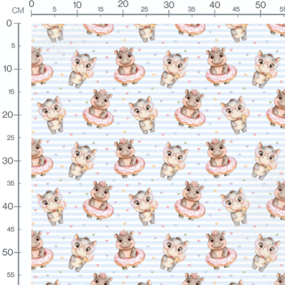 Tissu - Hippopotames en lunettes bleues