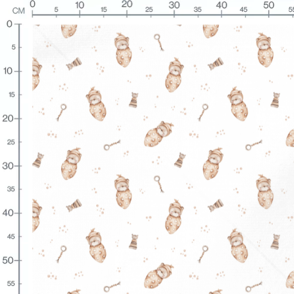 Tissu - Oursons beiges sur fond blanc
