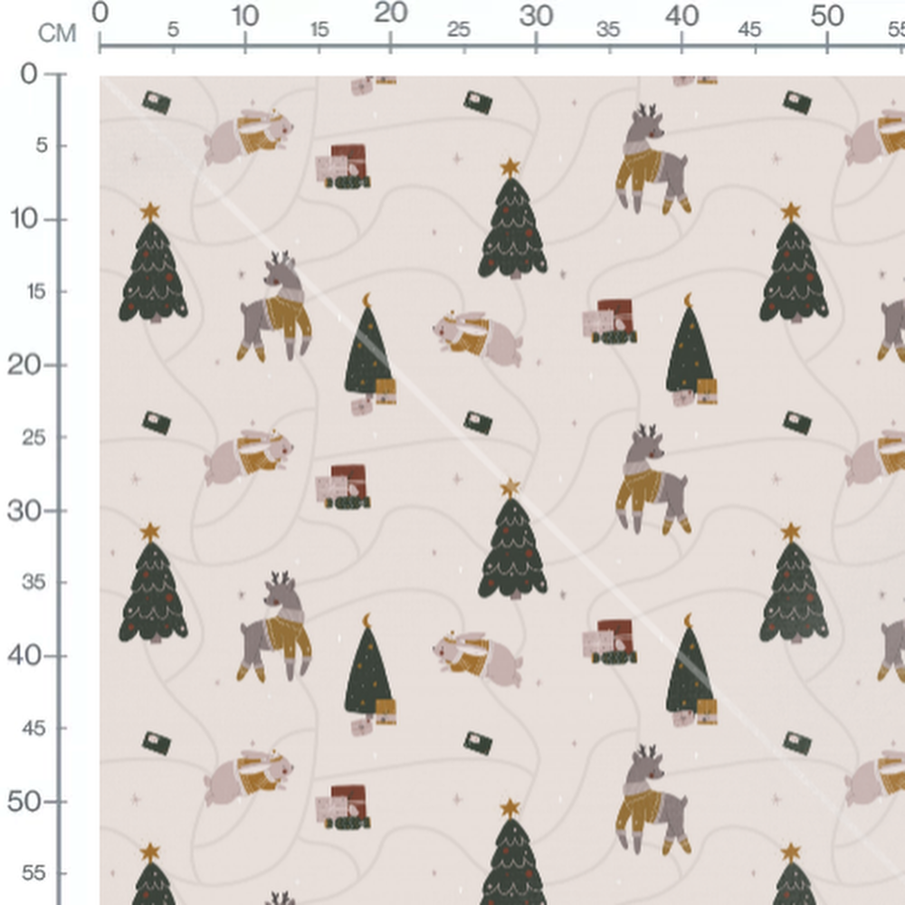 Tissu - Rennes et lapins festifs