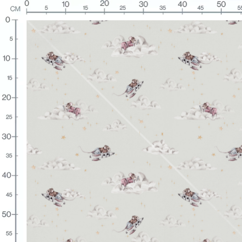 Tissu - Souris sur fusées et nuages