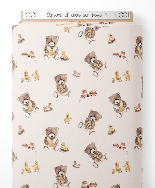 Tissu - Oursons et jouets sur beige 4