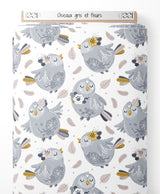 Tissu - Oiseaux gris et fleurs