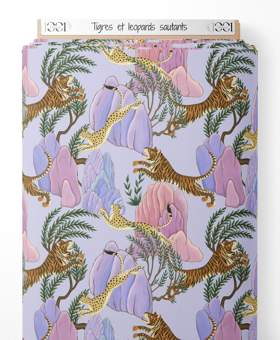 Tissu - Tigres et léopards sautants