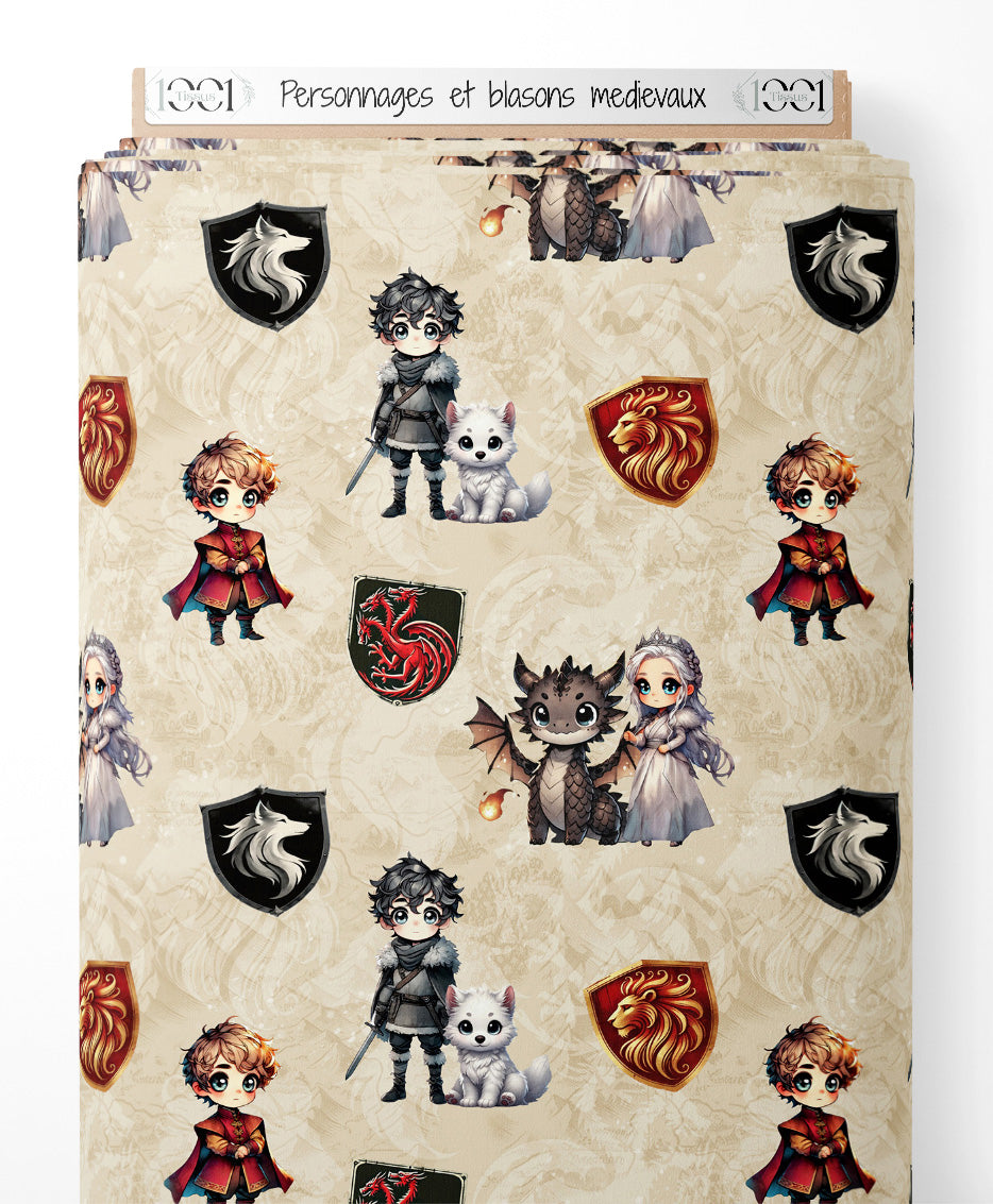 Tissu - Personnages et blasons médiévaux