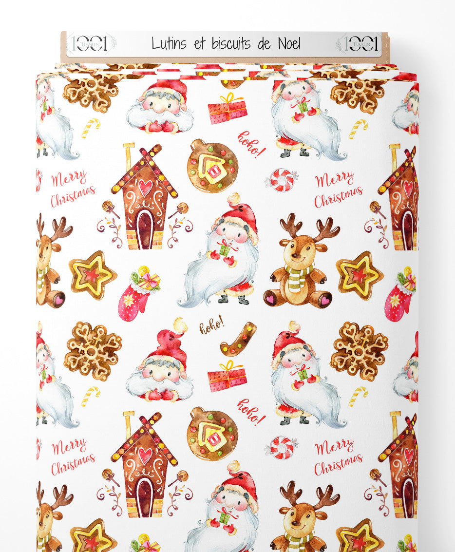 Tissu - Lutins et biscuits de Noël