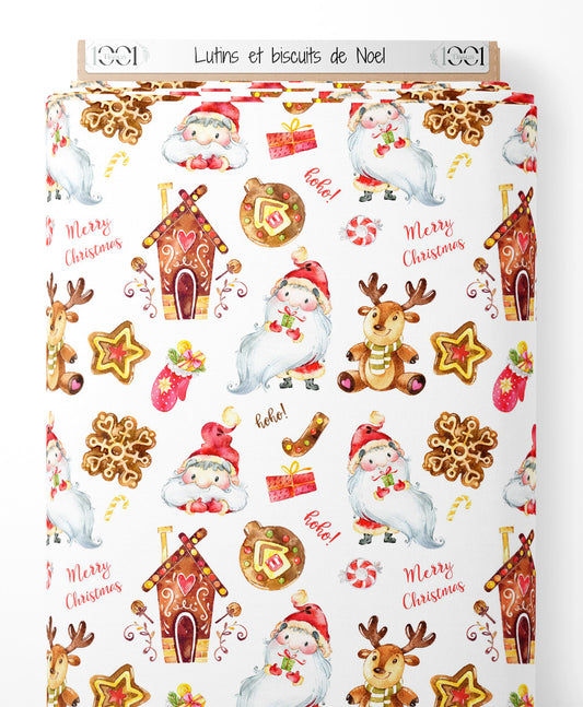 Tissu - Lutins et biscuits de Noël