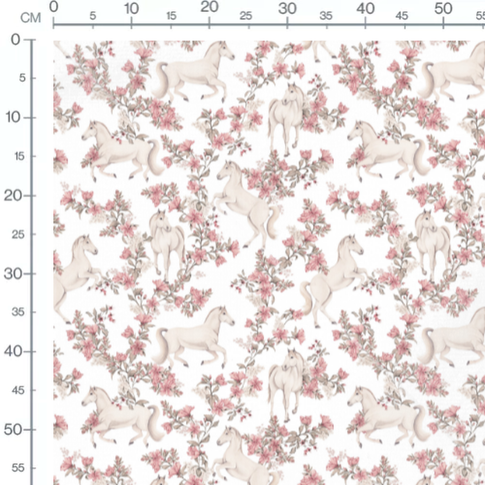 Tissu - Chevaux et fleurs délicates