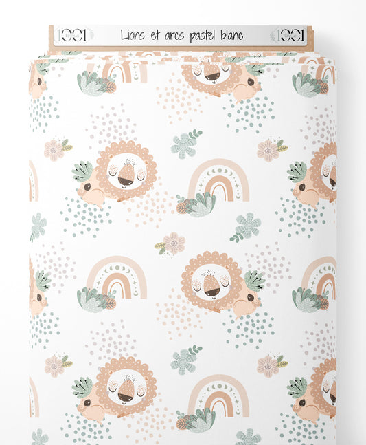 Tissu - Lions et arcs pastel blanc