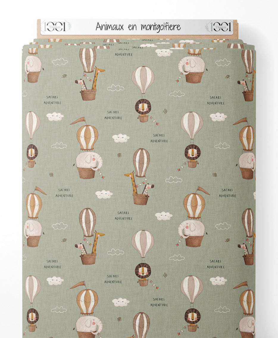 Tissu - Animaux en montgolfière