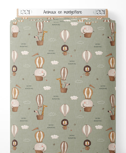 Tissu - Animaux en montgolfière