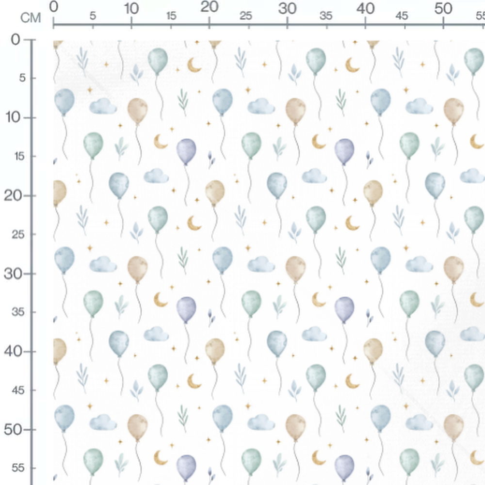 Tissu - Ballons pastel et lunes dorées