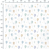 Tissu - Ballons pastel et lunes dorées