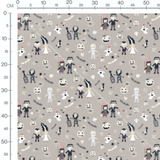 Tissu - Personnages Halloween sur fond gris