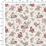 Tissu - Lapins et oiseaux en fleurs