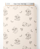 Tissu - Singes bruns sur fond beige