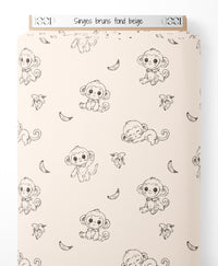 Tissu - Singes bruns sur fond beige