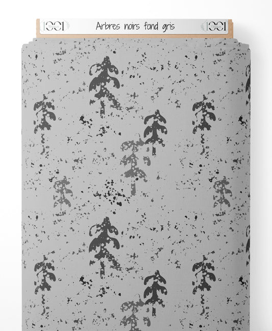 Tissu - Arbres noirs sur fond gris