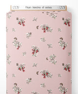 Tissu - Fleurs blanches et cerises