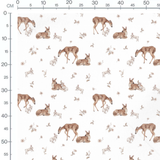 Tissu - Faons et lapins sur blanc