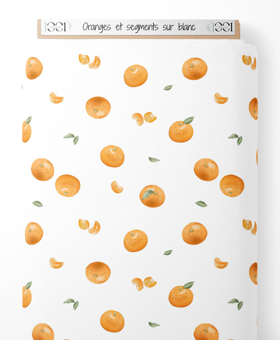 Tissu - Oranges et segments sur blanc