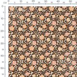 Tissu - Fleurs roses et orange sur brun