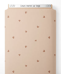Tissu - Cœurs marron sur beige