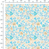 Tissu - Feuilles bleues et fleurs beige