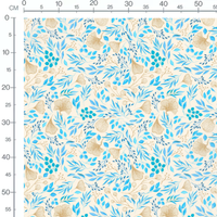 Tissu - Feuilles bleues et fleurs beige
