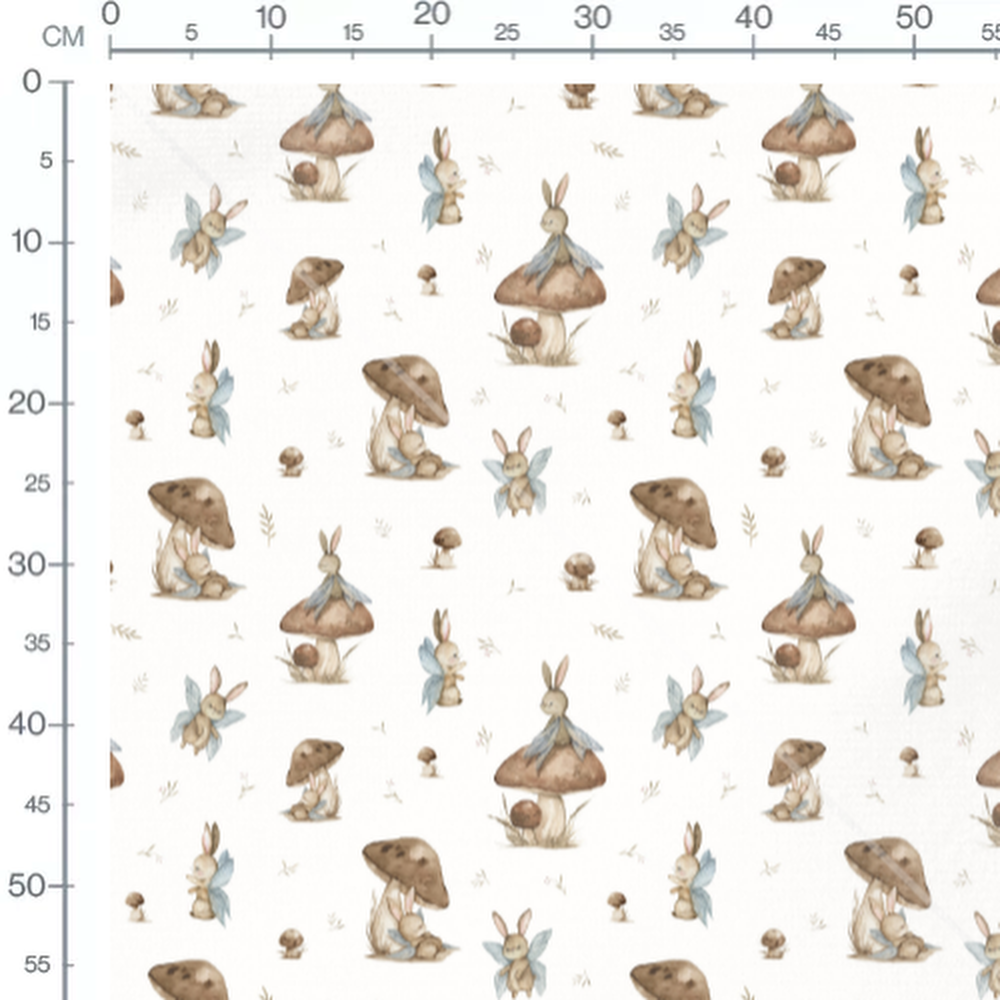 Tissu - Lapins et champignons féeriques