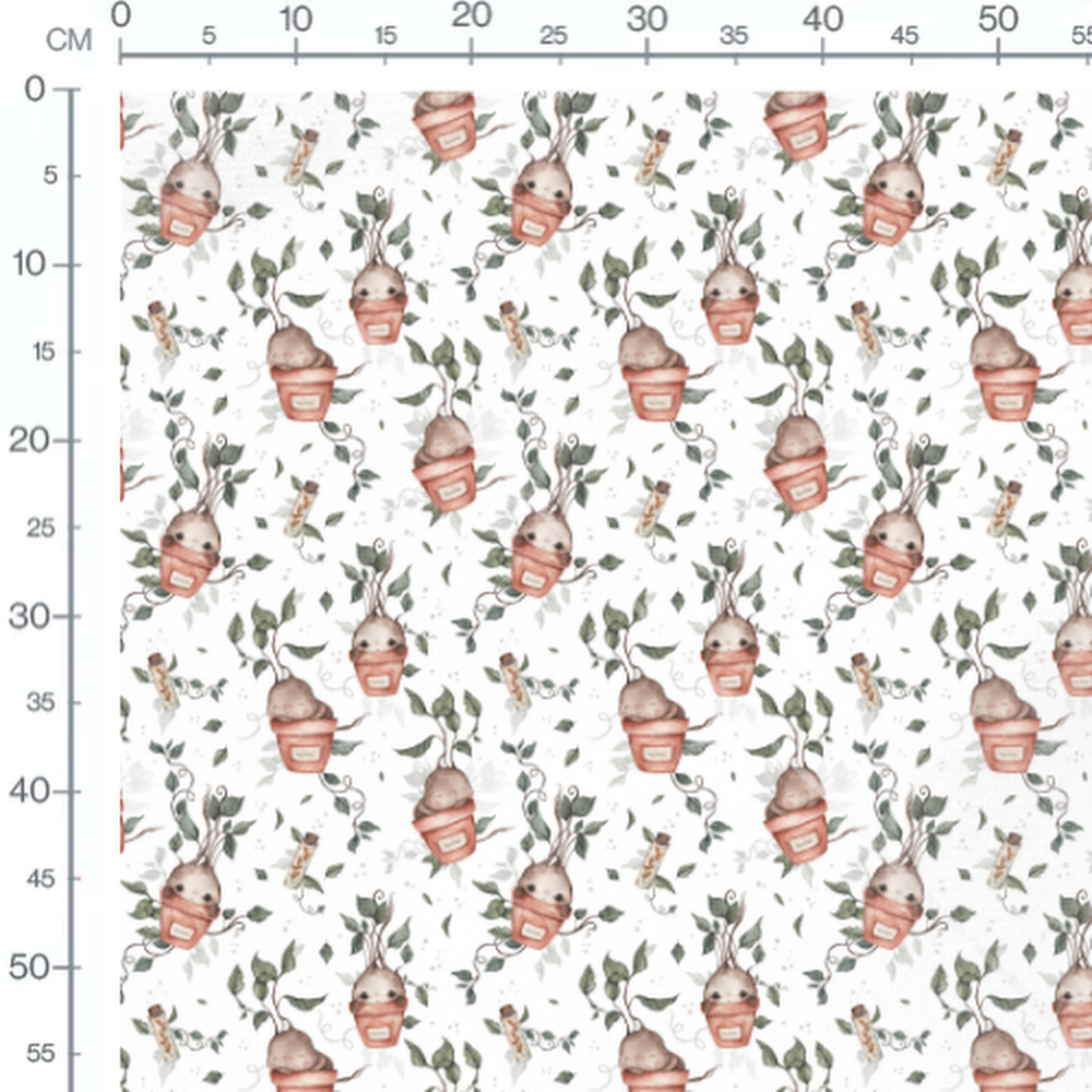 Tissu - Plantes et tubes sur fond blanc