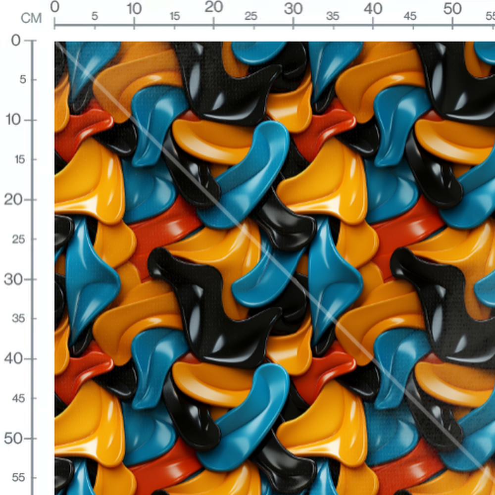 Tissu - Formes Glossy Jaune Bleu