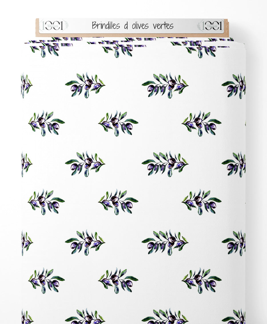 Tissu - Brindilles d'olives vertes