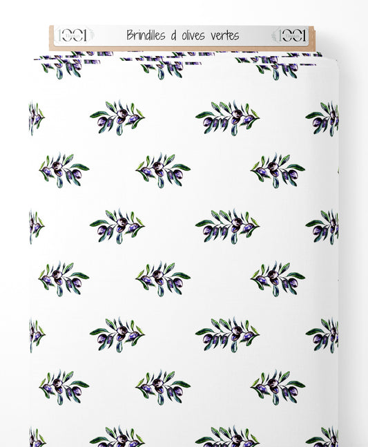 Tissu - Brindilles d'olives vertes