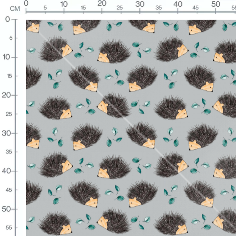 Tissu - Hérissons bruns sur gris