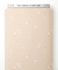 Tissu - Fleurs blanches et petits points