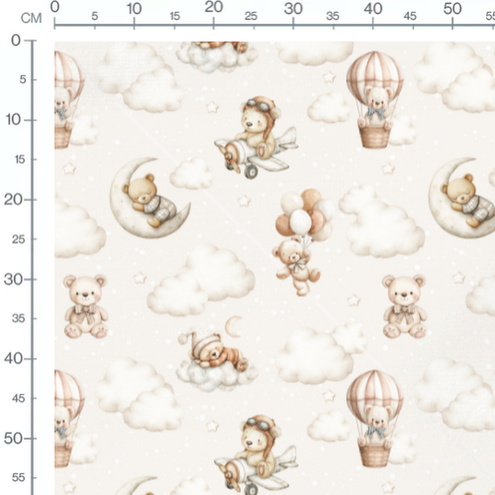 Tissu - Oursons et nuages doux