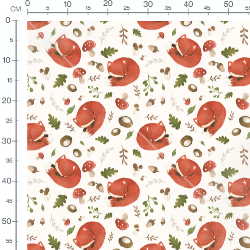 Tissu - Renards endormis sur fond blanc
