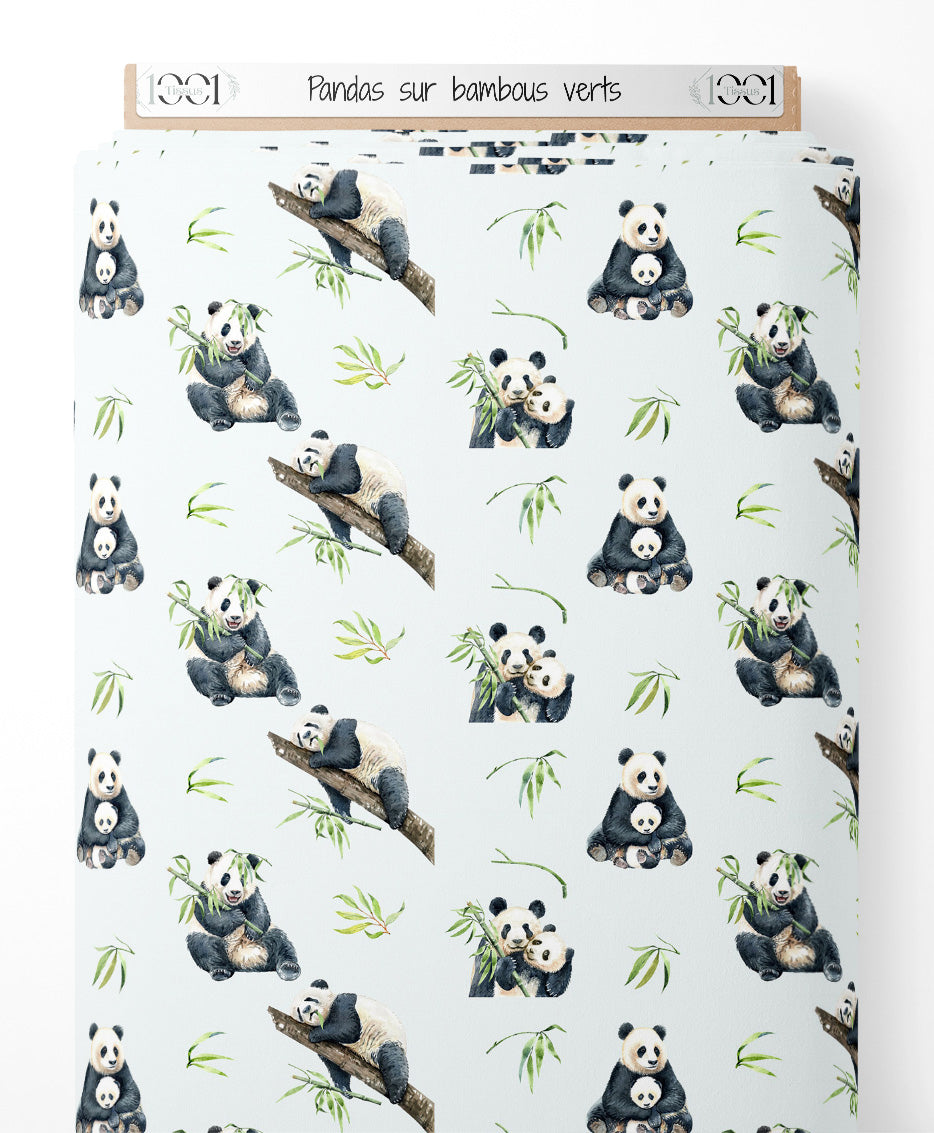 Tissu - Pandas sur bambous verts