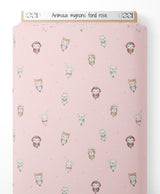 Tissu - Animaux mignons fond rose